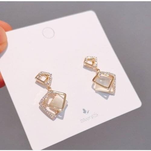 Classic Crystal Opal Square Women Dangle Earrings Simple Zircon Geometric Earrings Female Fashion Earrings For Women Statement
