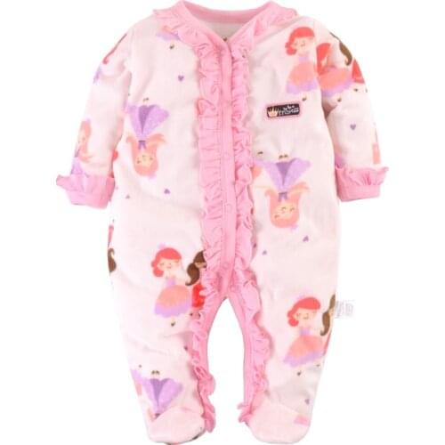 Hooyi New Baby Girls Rompers Fleece Body Warmer Coral velvet Pink Princess Pajamas Sleepwear Comfortable Outfit Foot cover