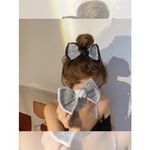 Korean rhinestone bow knot hair rope large intestine hair ring ball head tie hair fairy cloth ring new satin head rope