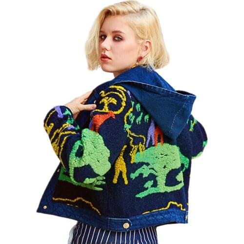 Women Autumn New Hooded Denim Coat Fashion Patchwork Casual Losoe Outerwear Female High Quality Plus Size Winter Wool Jacket