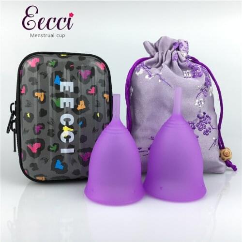 EECCI 2pcs Menstrual Cup with 1 case 1 bag - 3 Size - Soft, Flexible, Reusable Medical-Grade Silicone Period Cup - Easy insert