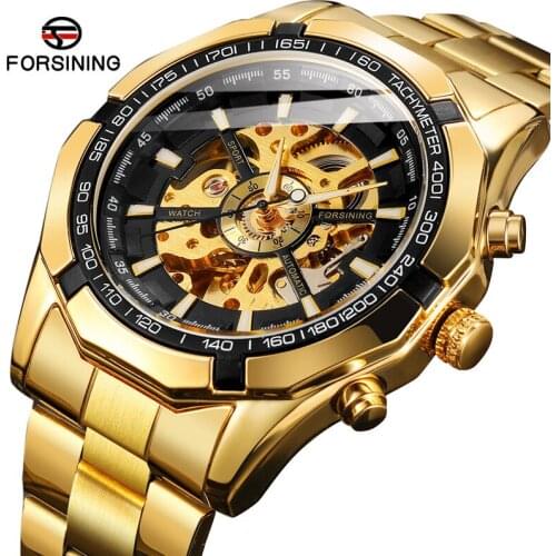 Forsining Luxury Brand Automatic Skeleton Men Wrist Watch Stainless Steel Business Male Watch Waterproof Clock relogio masculino