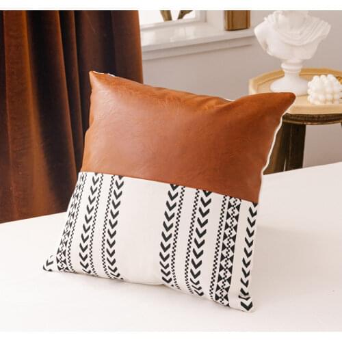 Brown Faux Leather Cotton Cushion Cover 45x45cm/35x50cm for Couch Bed Home Decoration Outdoor Throw Pillows