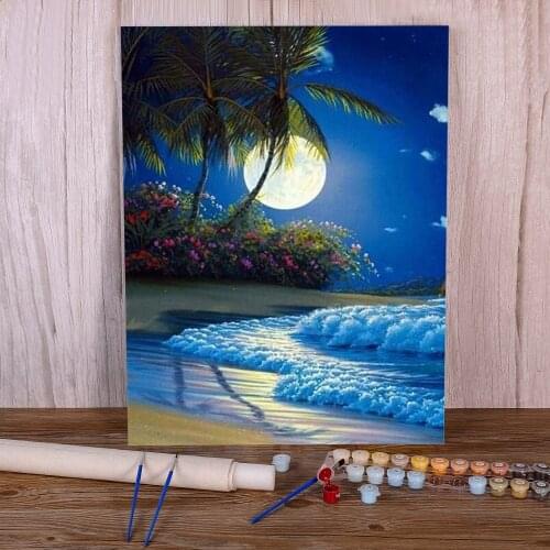 Landscape Sunset Beach Waves Paint By Numbers Set Oil Paints 40*50 Oil Painting New Design Crafts Adults Handicraft Drawing