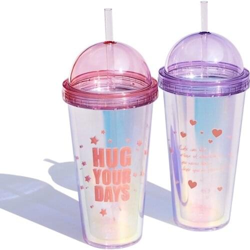 Plastic Cups Letters Shiny With Lids Straw Water Bottle For Drinking Coffee Mug Juice Milk Straw Cup Hidden Straw Ice Cup