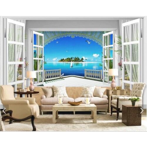 Custom photo wallpaper 3d wall murals wallpaper 3D window Sea Island TV background wall papers for living room photo wallpaper