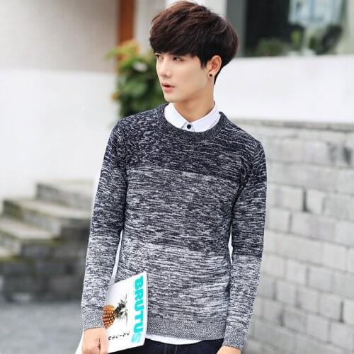 Casual mens Sweater 2019 autumn winter Stripe gradient O-neck Long sleeve pullover male slim warm fashion Knitted sweaters Top