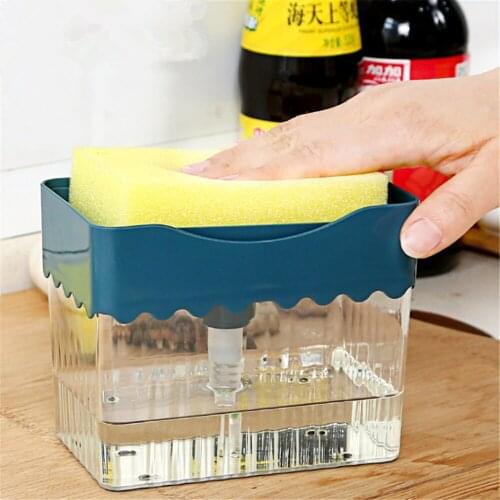 2PCS Manual Soap Dispenser Pump With Sponge Cleaning Liquid Dispenser Container Kitchen Dish Washing Dispenser Box