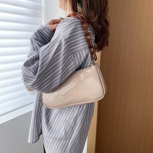 Shoulder Bags Underarm Bag Handbag Female Baguette Bags Women Fashion Purse Retro Acrylic Chain Simple PU Leather Designer Bag