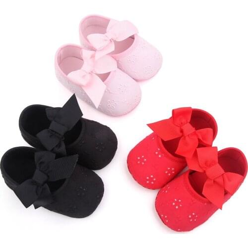 Infant Baby Solid Crib Shoes, Cute Embroidered Floral Princess Dress Shoes Anti-Slip Toddler First Walkers 0-18M
