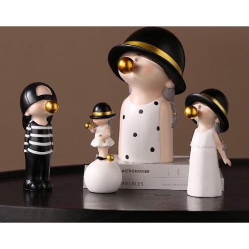Modern and simple bubble blowing boy series resin ornaments living room porch childrens creative home decoration ornaments