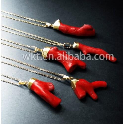WKT Wholesale Natural Red coral tree necklace with 24k gold cap Summer fashion red pendant necklace