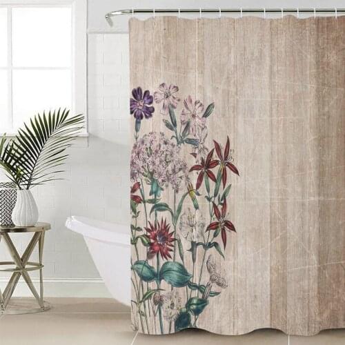 Retro Flower Wood Grain Shower Curtain Bathroom Decorative Waterproof Polyester Fabric Curtain for Bathroom