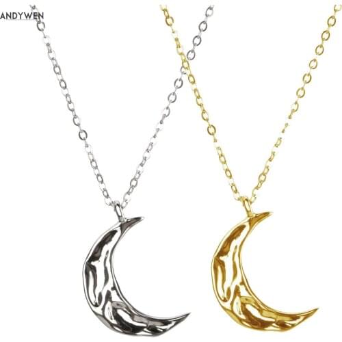 ANDYWEN 925 Sterling Silve Gold Irregular Moon Pendant European Trend Luxury Women Jewelry luxury Big Thick Jewelry Long Chain