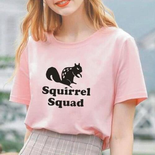 Women Tshirt Funny Squirrel Squad Print Tee Shirt Femme Summer Short Sleeve Casual T Shirt Women Tops Plus Size Camiseta Mujer
