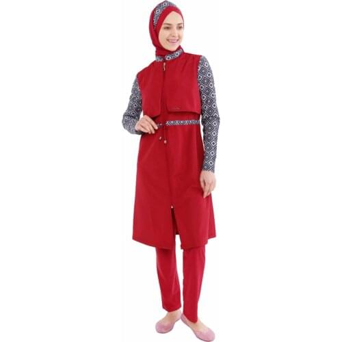 Sweet basil Model Women Hijab Swimwear Turkish' Muslim Swimsuit Burkinis Modest Clothing Islamic Long Sleeves Hijab Full Cover Swimwea