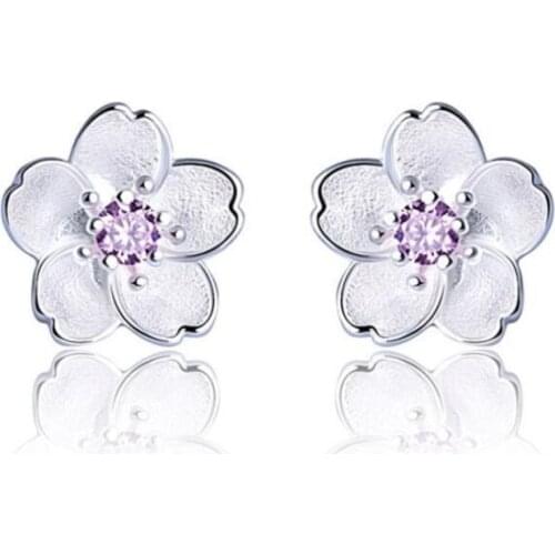 2021 Fashion Elegant Cherry Blossom Flower Stud Earrings For Ladies Female 925 Sterling Silver Charm Jewelry Wedding Gifts SE133