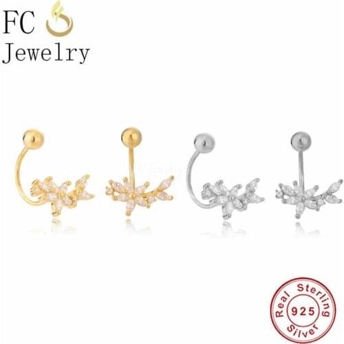 925 Sterling Silver 18k Gold Plate Zircon Stone Forget Me Not Flower With Leaf Hoop Earring For Women Pendientes Brincos 2021