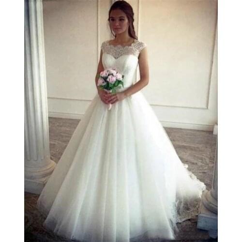 Angelsbridep Sheer Neck A-Line Wedding Dress 2021 Vestidos De Novia Fashion Appliques Floor-Length Formal Wedding Bride Dress