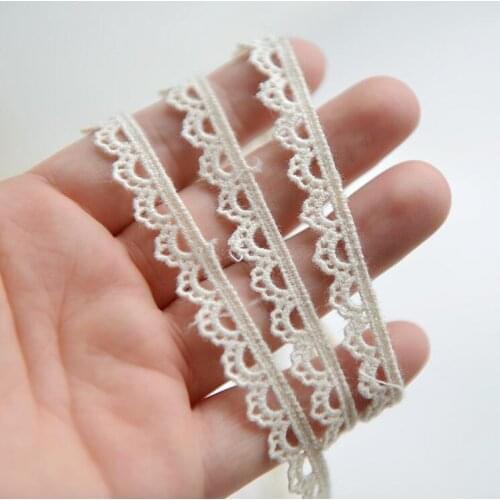 10 Meters 1cm Beige Cotton Lace Trim Handmade Crafts DIY Lace Ribbon Cotton Scrapbooking Curtain Table cloth Sewing Accessories