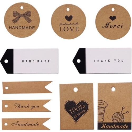 100pcs Kraft Gift Tags Handmade Merci Thank You Paper Tag DIY Wedding Party Packaging Label Hang Tag Craft Decoration Gift Card