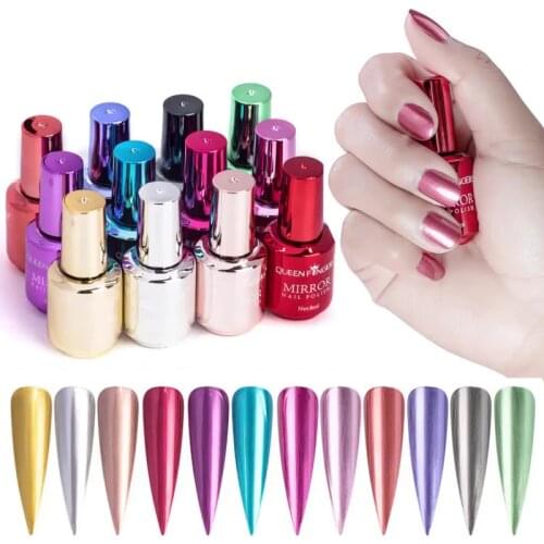 2021 New Fashion 12 Colors Mirror Effect Nail Polish Metallic Lacquer Nail Polish Chrome Nail Art Polish Varnish Nail Polish