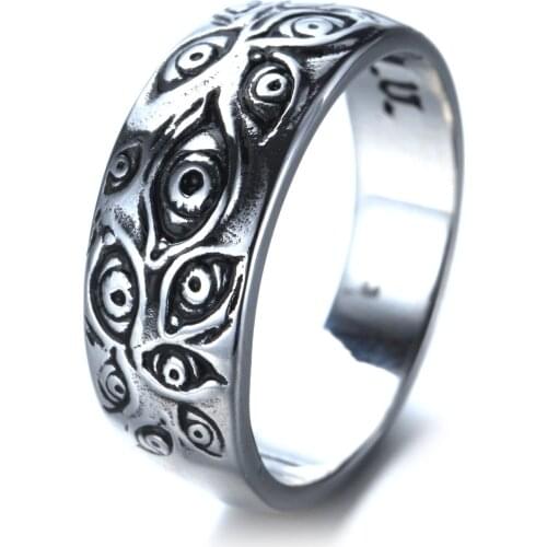 2021 Vintage Punk Carved Eyes Mens Ring Finger Jewelry Hip Hop Rock Culture Ring Unisex Women Male Party Metal Rings Accessories