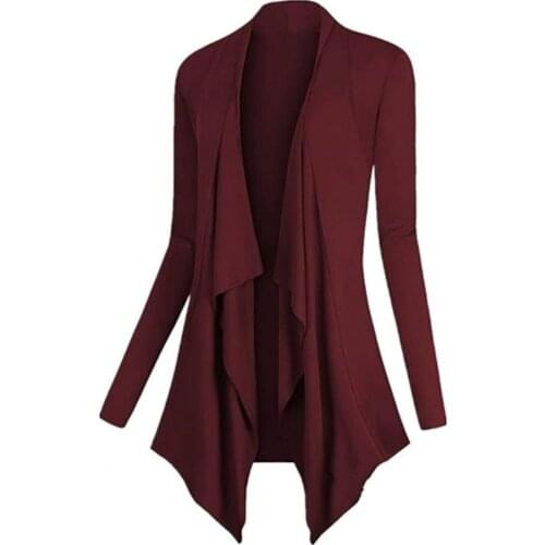 40% Dropshipping!! Cardigan Coat Irregular Hem Good Workmanship Solid Color Long Sleeve Slim Women Jacket for Work