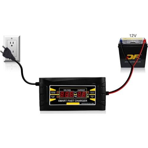 EU Plug Full Automatic Smart 12V 10A Lead Acid/GEL Battery Charger w/ LCD Display Smart Car Fast Battery Charger