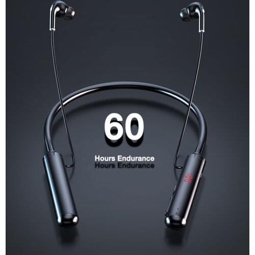 EARDECO 60 Hours Endurance Bluetooth Headphone Stereo Bass Wireless Headphones Neckband Power LED Display Headset TF Card Magnet