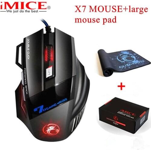 IMICE Large Mouse Pad X7 Wired Gaming Mouse 7 Buttons Optical Ergonomic Game Mouse Mice For PC Laptop Desktop Mouse Gamer