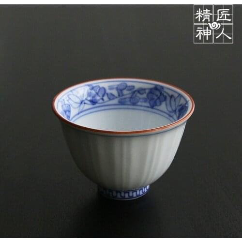 Booking are imported from Japan field burning blue pattern glass cup glass hand-painted ceramic cup sample tea cup