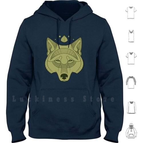 Of The Wood : Wolf Hoodie Long Sleeve Wolf Loupe Lupus Green Totem Tribal Spiritual