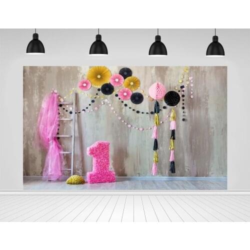 Scopiso One Year Old Baby Birthday Photography Backdrop Pink Paper Fan Decorated Vinyl Photographic Background Photo Studio Prop
