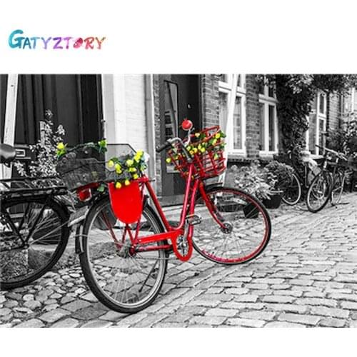 GATYZTORY Framed Oil Painting By Numbers Red Bike 60x75cm DIY Paint By Numbers For Adult Landscape Canvas Painting Unique Gift