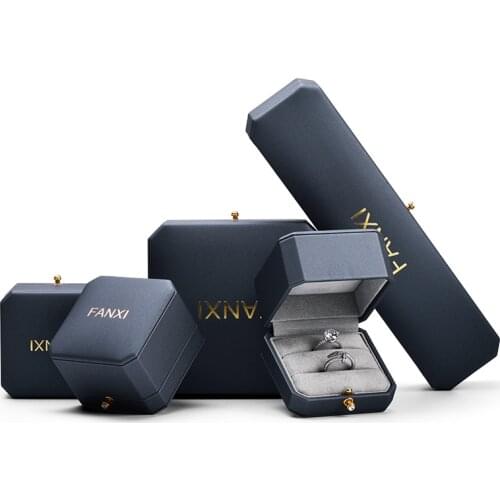 Oirlv Blue Ring Box Earrings Necklace Jewelry Box High-End Design Octagonal Cut Edge Design PU Leather Storage Box