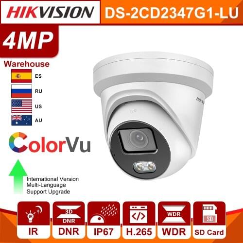 Hikvision ColorVu Original IP Camera DS-2CD2347G1-LU 4MP Network Dome POE IP Camera H.265 CCTV Camera SD Card Built-in Mic