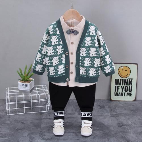 Children Suit Spring Full Printe Cartoon Kids Boys Girls Jacket Shirt Pants 3Pcs/sets Baby Toddler Clothing Infant Sportswear