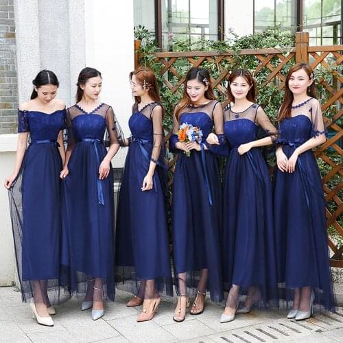 J36 Boat Neck Graduation Robes Summer Woman Dress 2021 Champagne Pink Navy Blue Bridesmaid Dresses Formal Wedding Gown SW0050-31