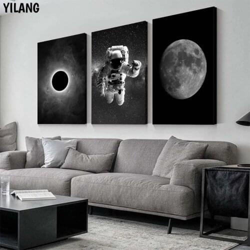 Astronaut Outer Space Earth Canvas Painting Black White Universe Planet Wall Art Poster Picture Cuadros For Living Room Decor