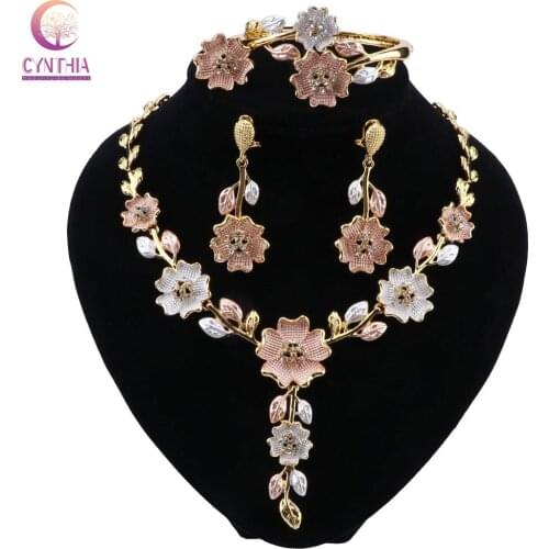 CYNTHIA African Wedding Jewelry Sets Fashion Necklace Earrings Ring Bracelet Crystal Jewelry Charms Flower Shape Jewelry Set