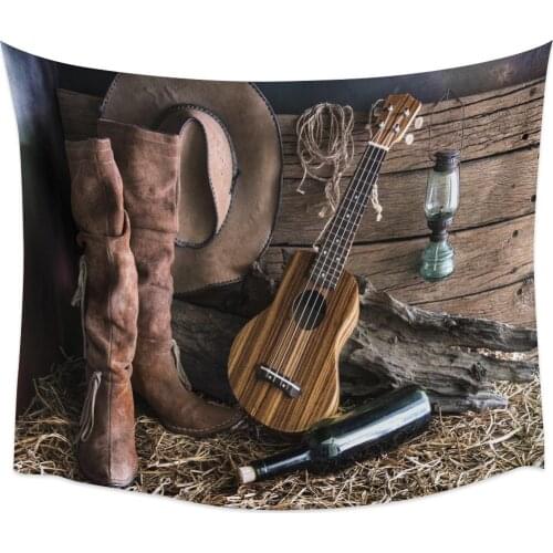 Western Cowboy Guitar Hat Leather Boots Tapestry Wall Hanging Home Wall Decor Blanket Bedroom Tapestry Yoga Mat
