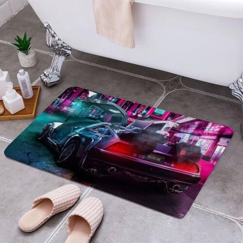 Neon delorean city 3D Print Doormats Rectangle Non-Slip DoorMat Bedroom Kitchen Entrance Print Door rugs Dropshipping