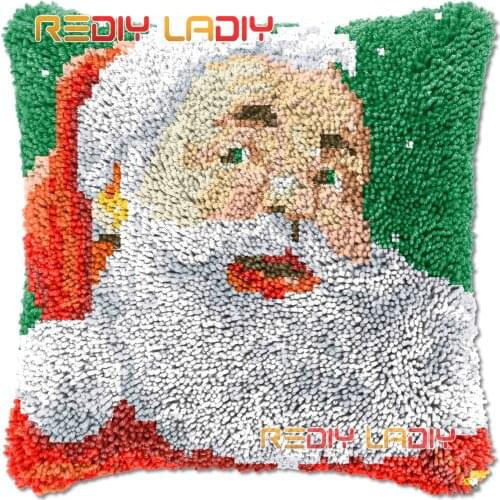 Latch Hook Cushion Cover Santa Clause Needlepoint Kits Chunky Acrylic Yarn Crocheting Pillow Case Arts & Crafts