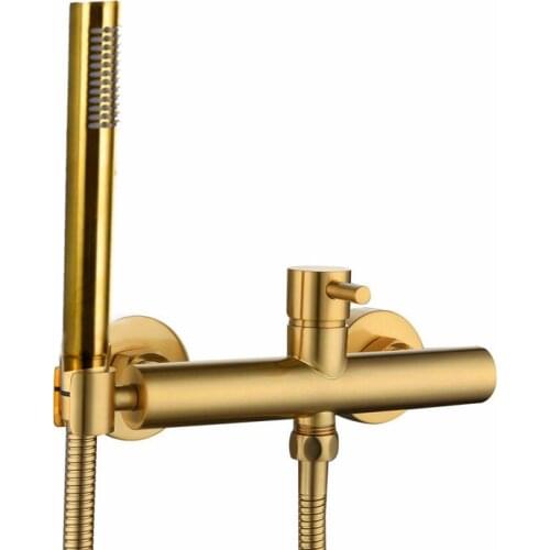 Brushed gold Shower Faucet with Hand Shower Wall Mount Single Handle Solid Brass Bathtub Shower Mixer TH090