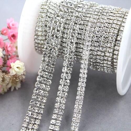 New Multi-row clear white rhinestones chain silver base glass crystal cup chain diy Frame/phone case/bag/clothing accessories