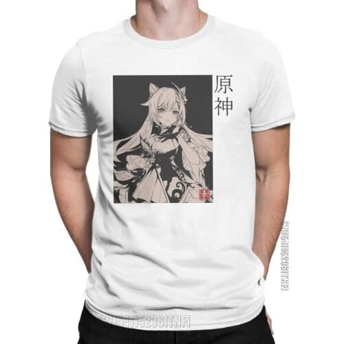 Fashion Japanese Kaminari Keqing T-Shirts Men Crew Neck 100% Cotton T Shirt Genshin Impact Classic Tees New Arrival Clothes