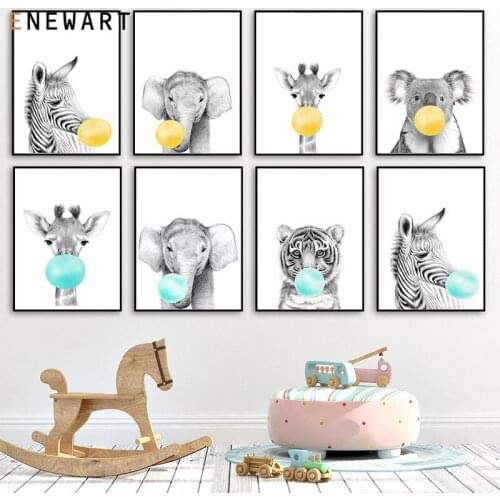 Zebra Giraffe Tiger Picture Cute Animal Nursery Poster Child Wall Art Canvas Print Painting Nordic Kids Baby Bedroom Decor