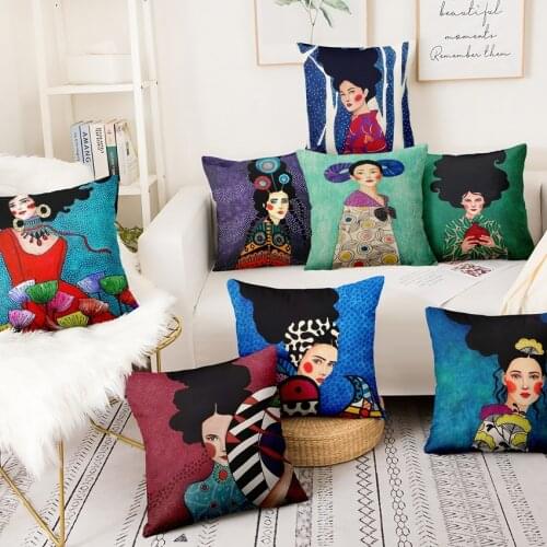 Modern Art Printed Thin Linen Pillowcase Oil Painting Girls Portrait Cushion Decorative Pillows Home Decor Sofa Throw Pillow 17