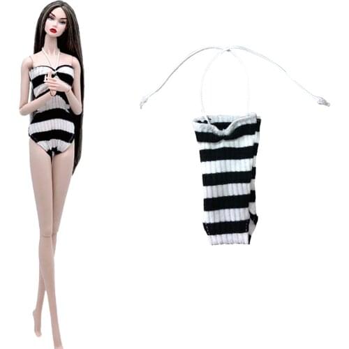 NK 1 Pcs Fashion Bikini Swimsuit Black and white Swimwear for Barbie Doll Clothes Accessories Play House Dressing Up Toys 08X